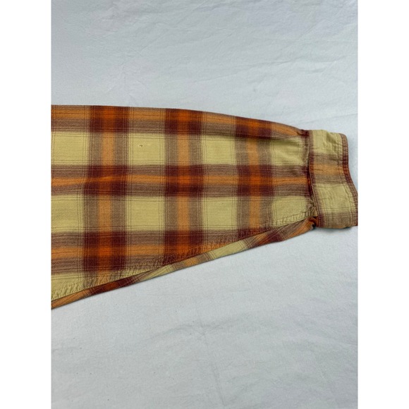Columbia Mens Plaid Button Down Shirt Long Sleeve Tan Orange Herringbone XL - Picture 6 of 8